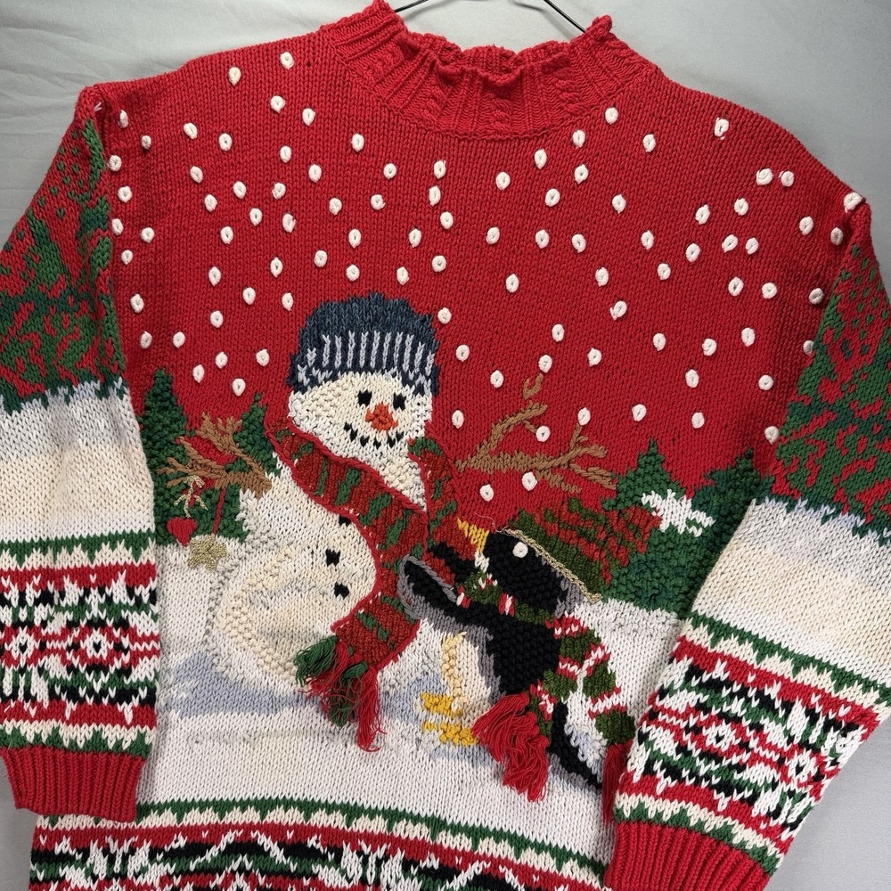 Vintage Tiara International Sweater Womens Medium Christmas Grandpa Snowman Ugly